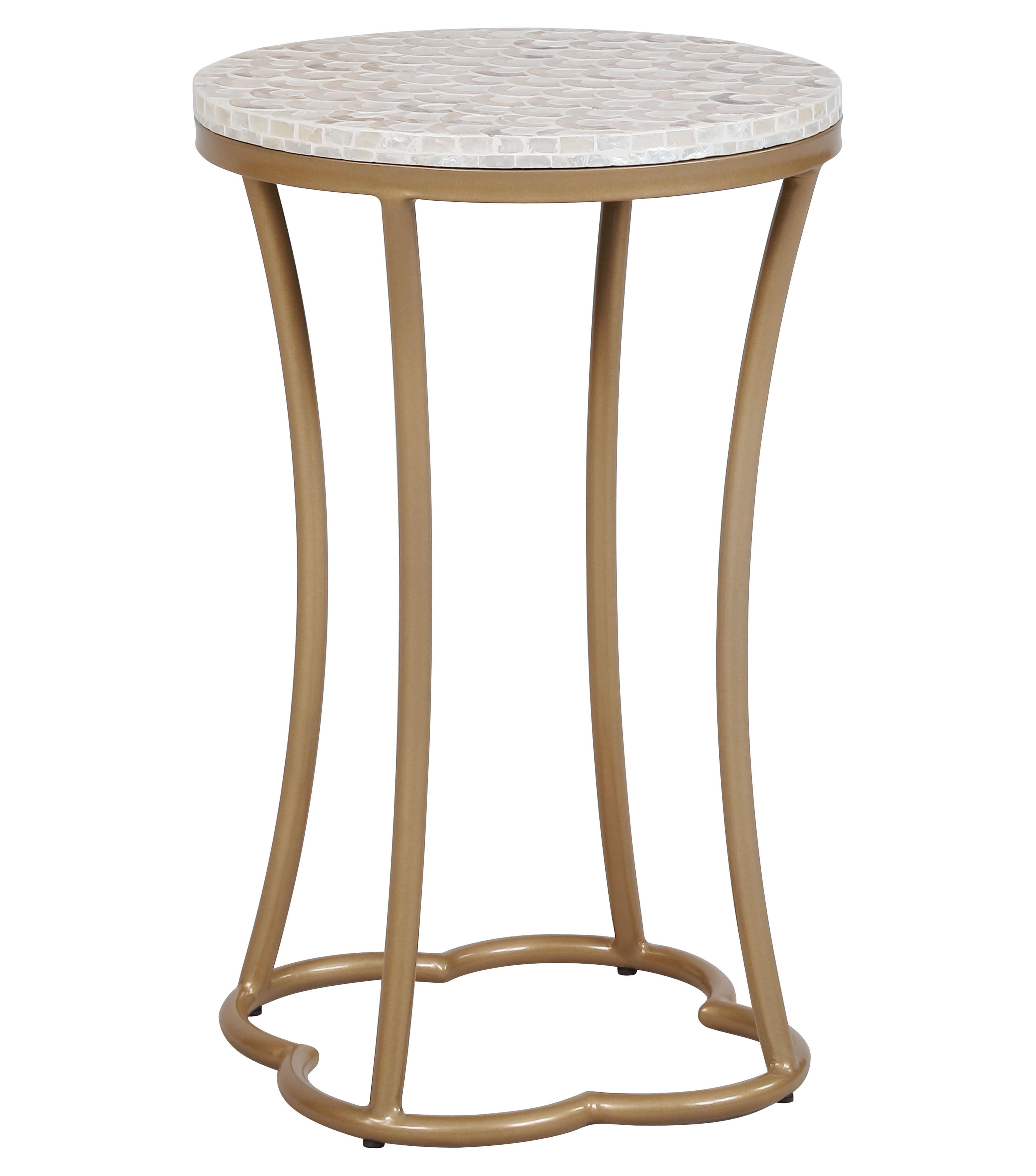 Prisca Costal Handcrafted Accent Table Gold - Linon: Capiz Shell, Iron Frame, No Assembly Required