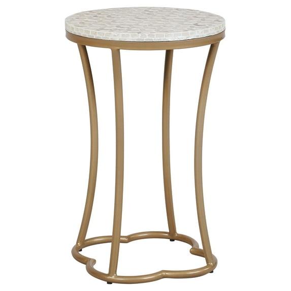 Prisca Costal Handcrafted Accent Table Gold - Linon: Capiz Shell, Iron Frame, No Assembly Required