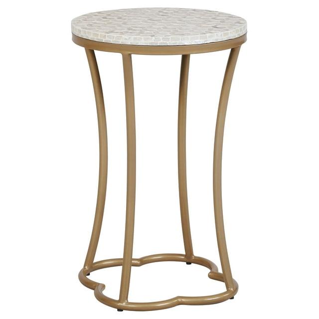 Prisca Costal Handcrafted Accent Table Gold - Linon: Capiz Shell, Iron Frame, No Assembly Required