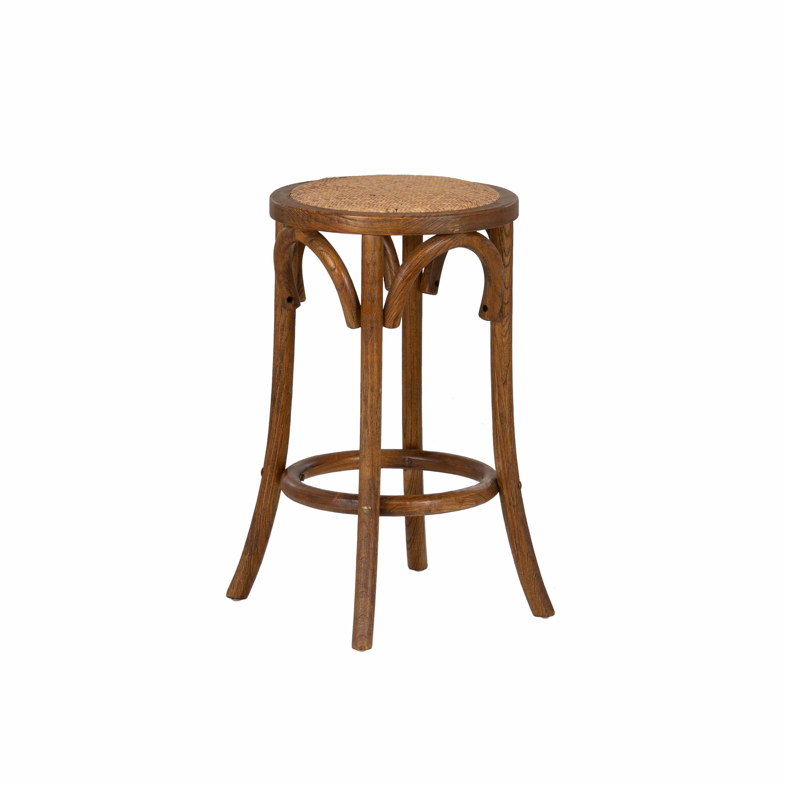 Dovecove Rae Round Rattan Seat Counter Stool with Solid Wood Frame