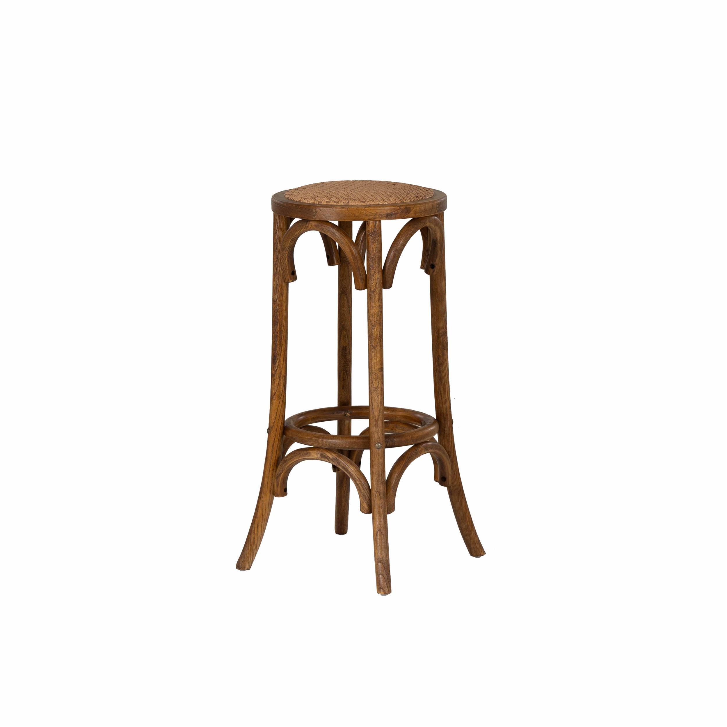 Ferrera Solid Elm Wood Cane Rattan Seat Backless Stool