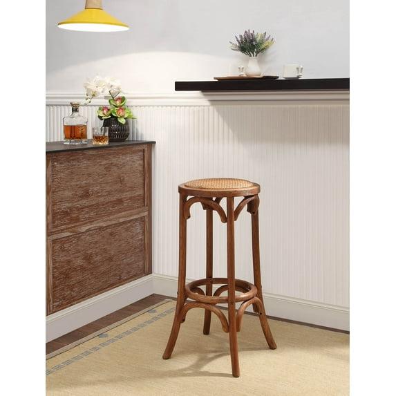 Dovecove Fredericksburg Round Rattan Seat Counter Stool with Solid Wood Frame