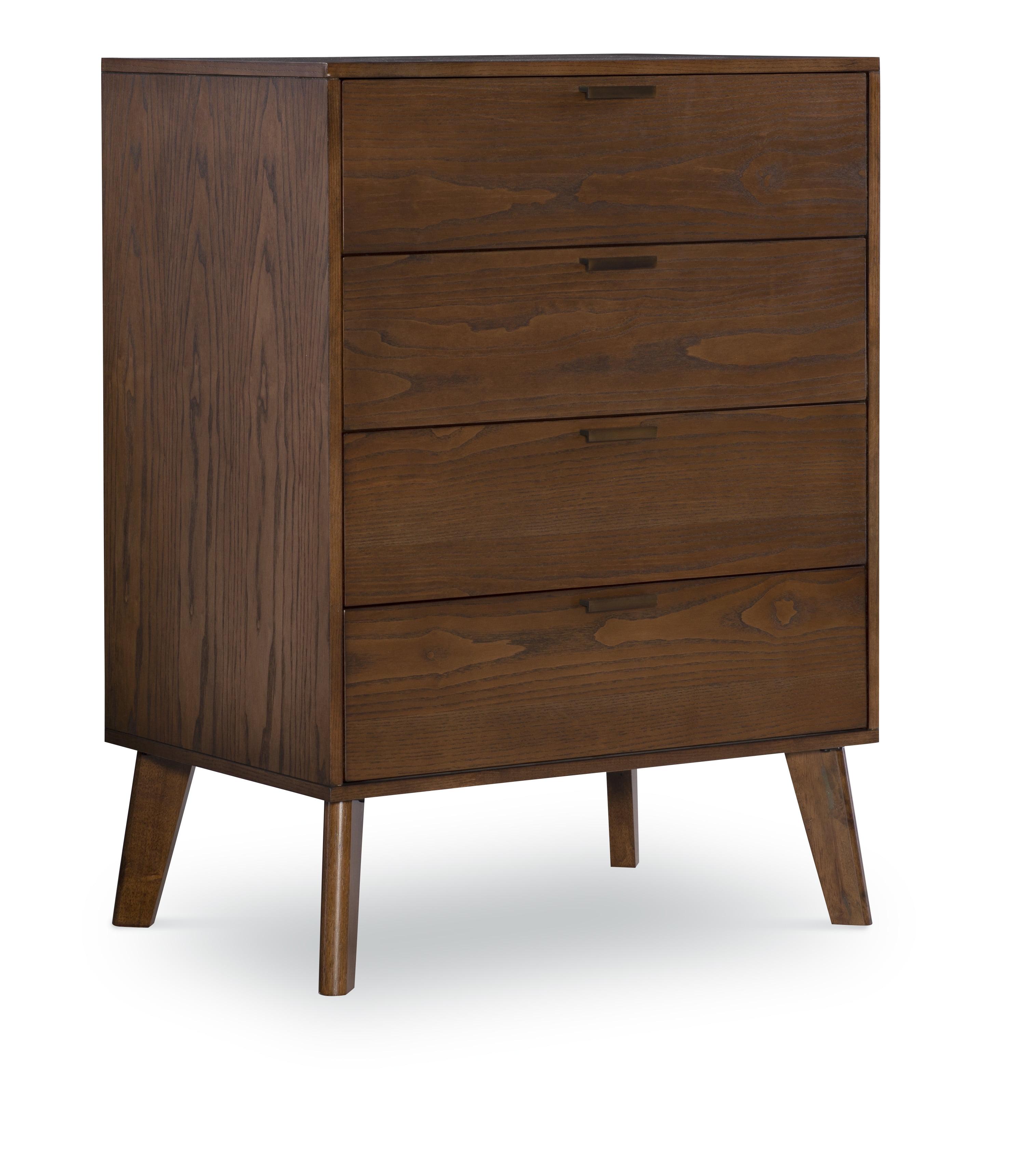Linon Reid Mid-Century Modern 4 Drawer Wood Chest Dresser Walnut: Veneer Finish, Metal Hardware, Includes Anti-Tip Kit
