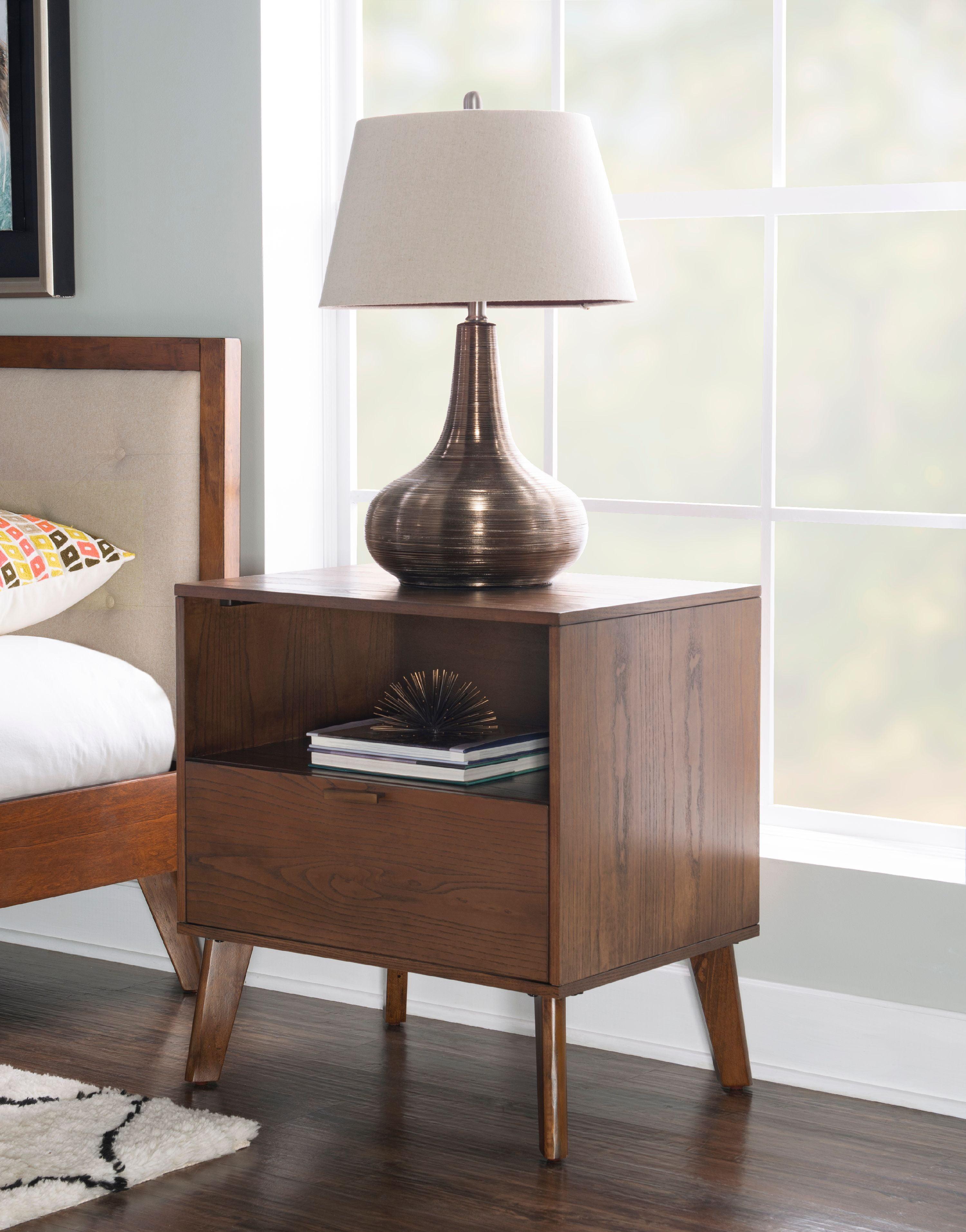 Reid Walnut Ash Veneer Mid-Century Modern 1-Drawer Nightstand