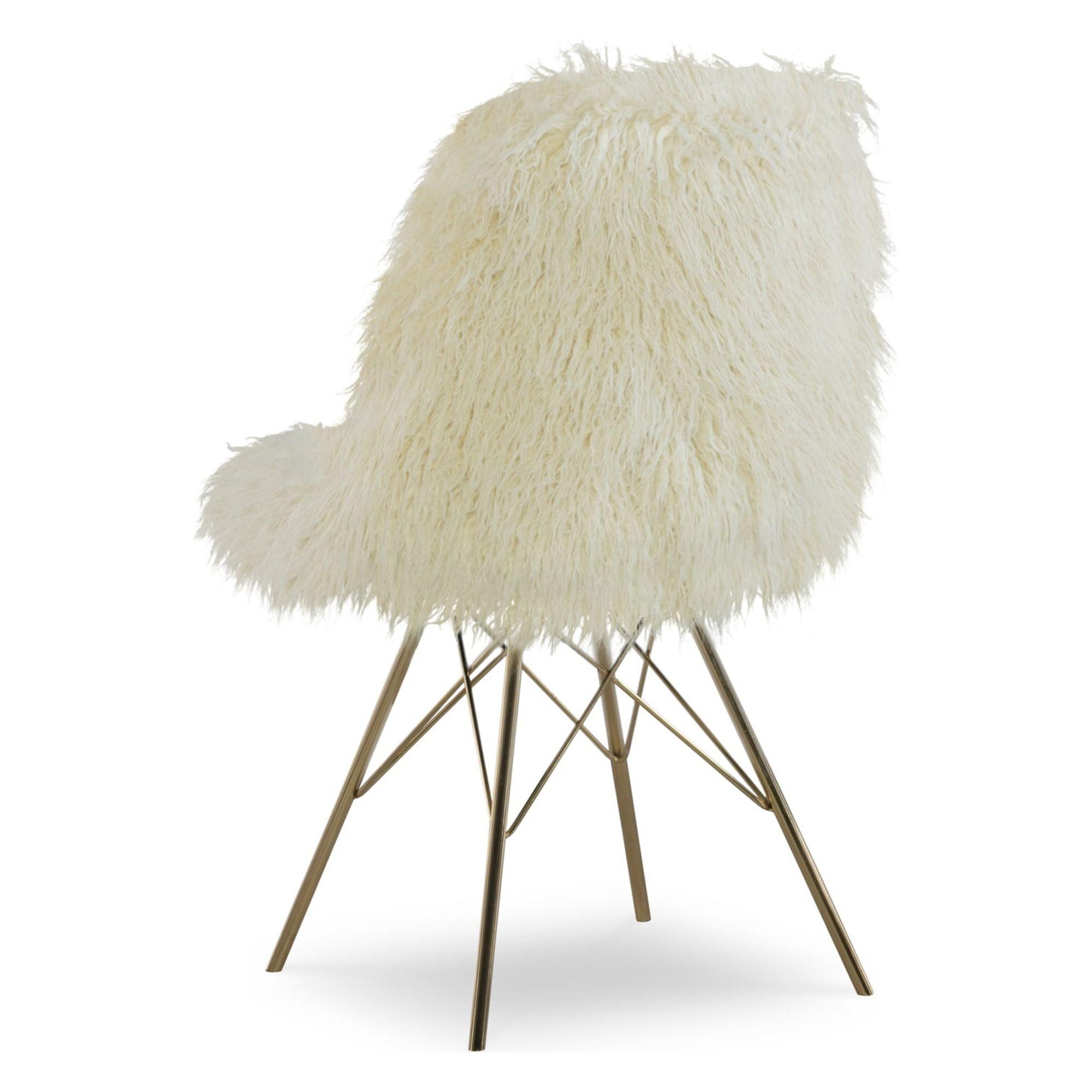 Remy White Faux Fur Slipper Chair with Gold Metal Base