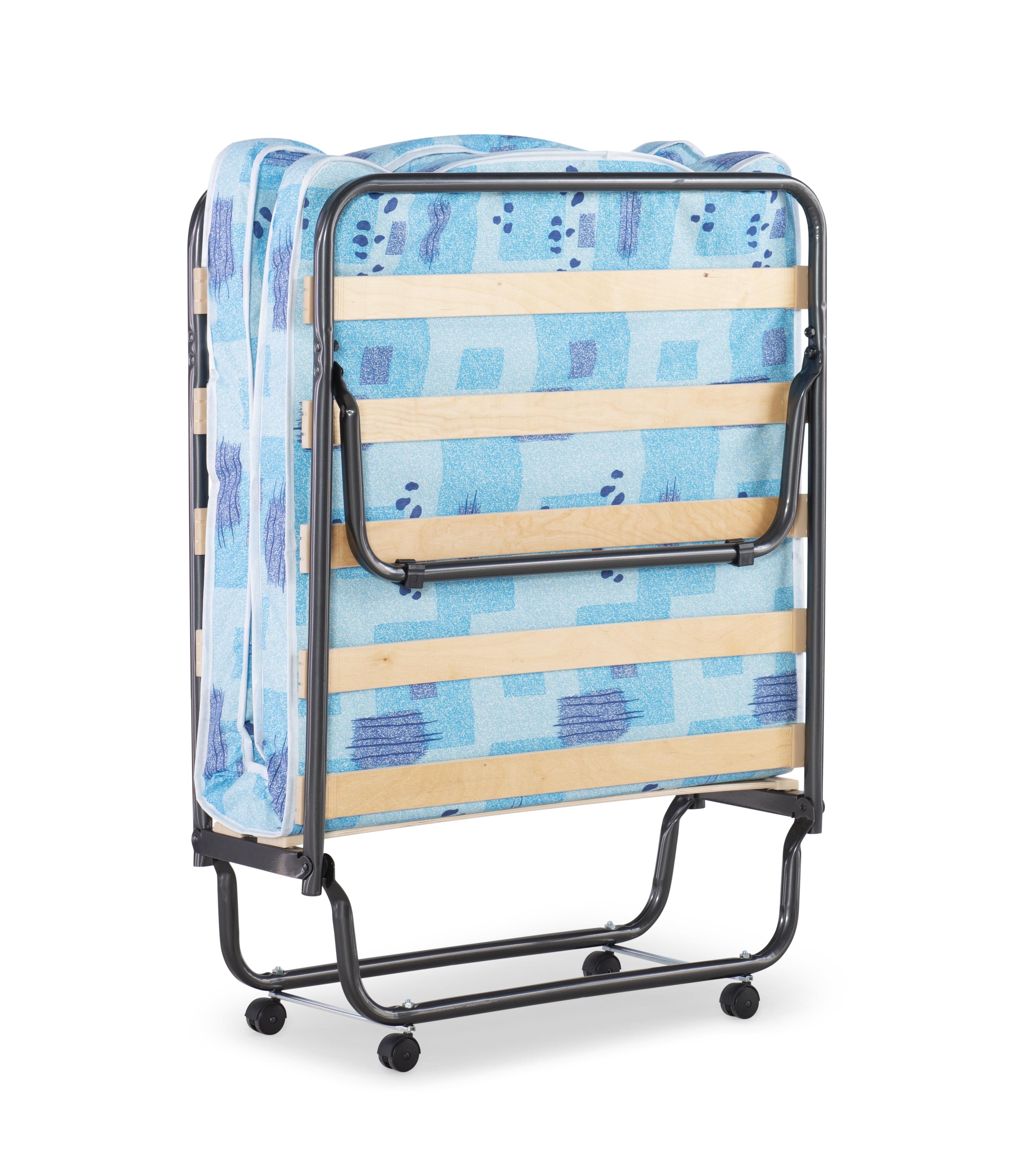 4" Twin Mattress Metal Frame Roma Rollaway Folding Guest Bed Blue - Linon: Portable, Space-Saving Design with Casters