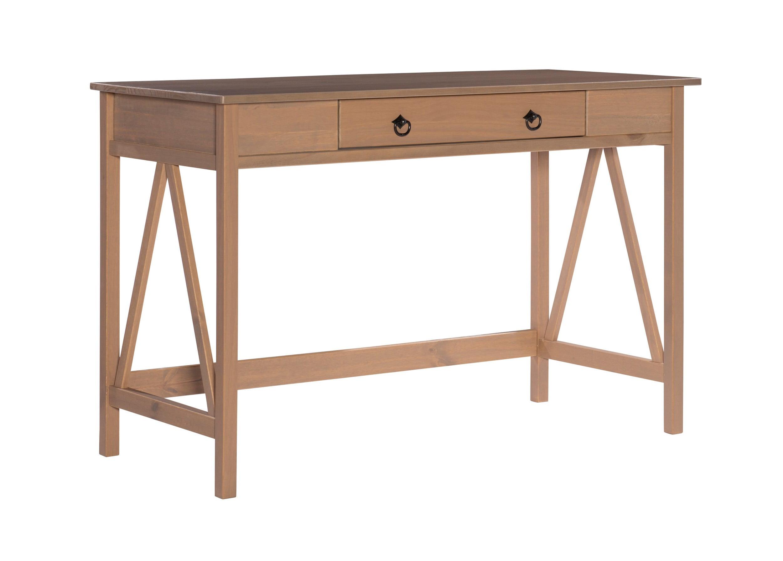 Rustic Driftwood Gray Wood Writing Desk with Drawer