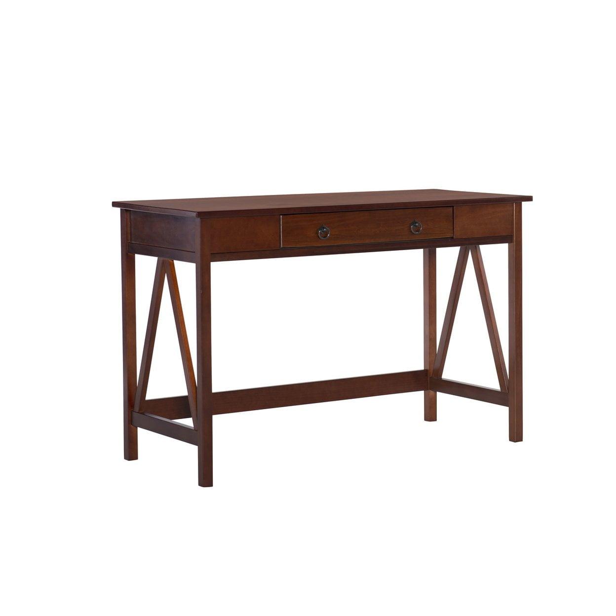 46" Titian Transitional Writing Desk Tobacco - Linon: Home Office Furniture, Pine Frame, Metal Hardware