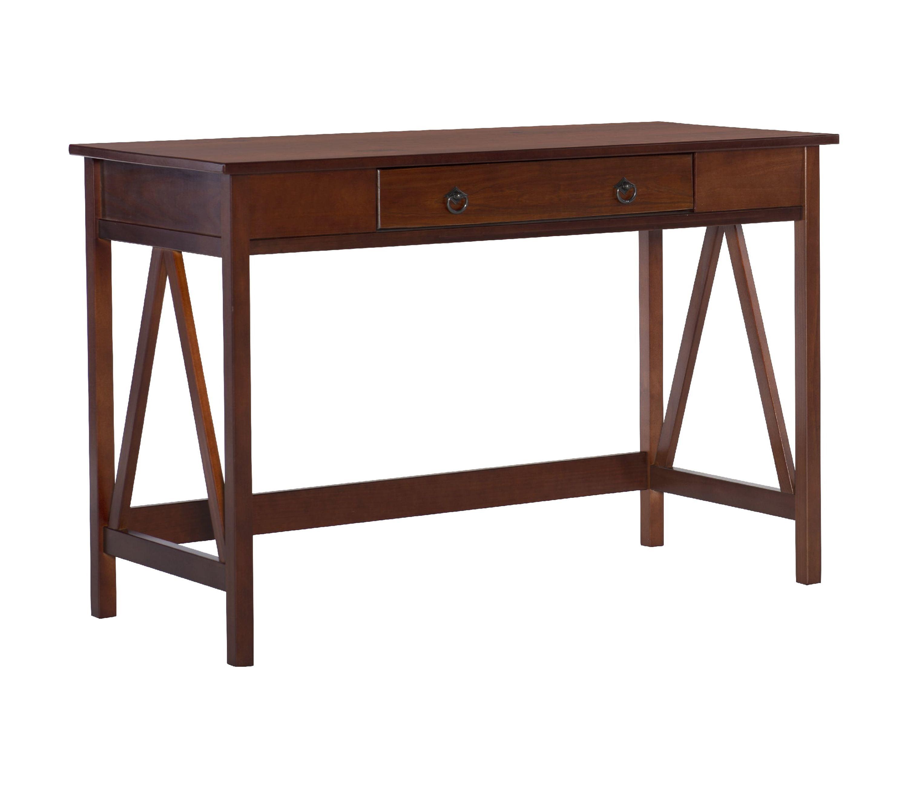 46" Titian Transitional Writing Desk Tobacco - Linon: Home Office Furniture, Pine Frame, Metal Hardware