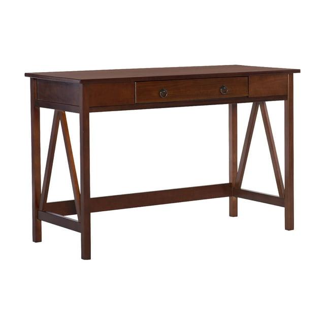 46" Titian Transitional Writing Desk Tobacco - Linon: Home Office Furniture, Pine Frame, Metal Hardware