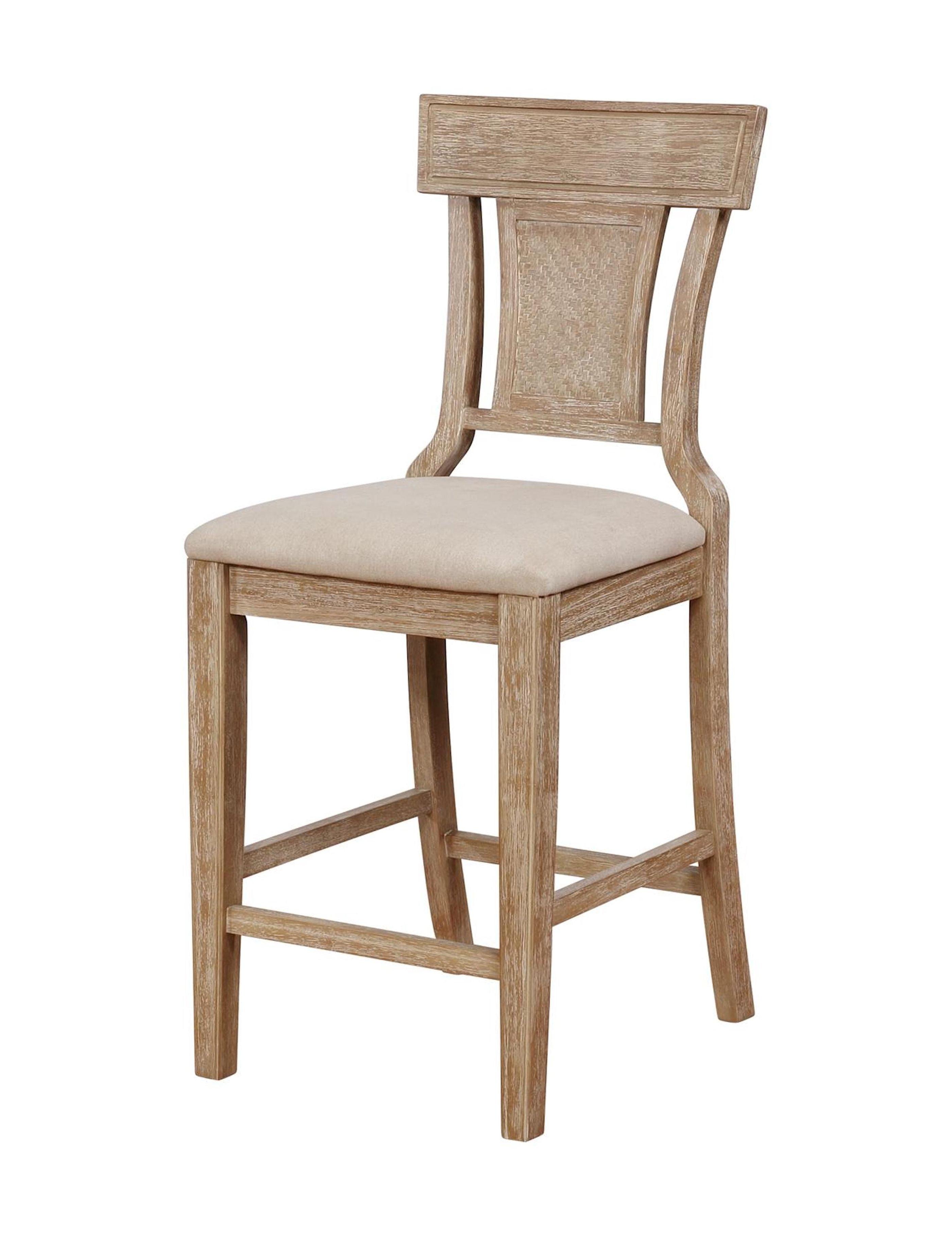 Rylan Rustic Graywash Solid Wood Counter Stool with Hand-Woven Back