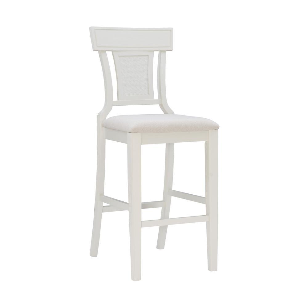 Rylan Handwoven Back Barstool White - Linon: Upholstered, Rubberwood Legs, Mid-Century Modern, Fixed Height