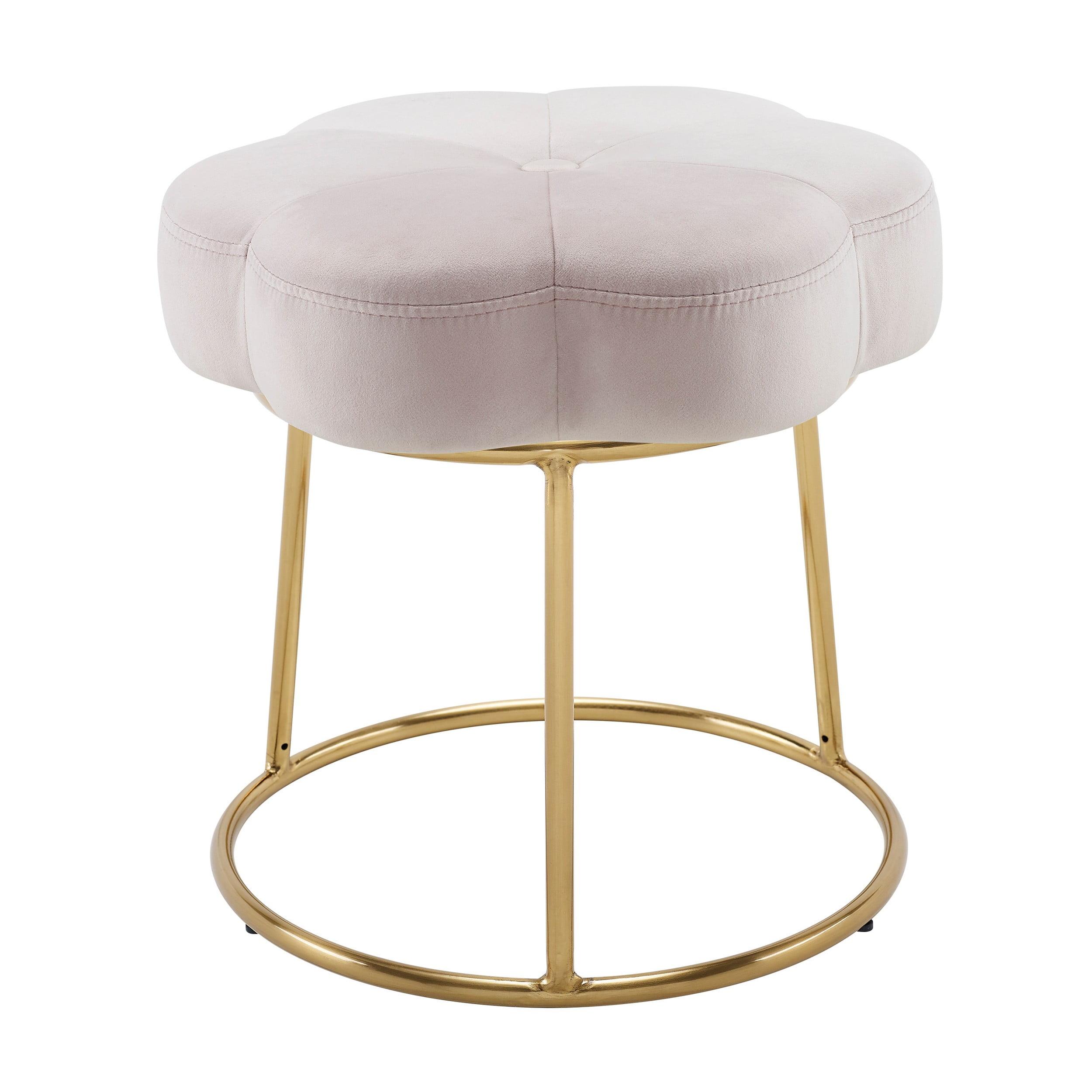 Seraphina Glam Faux Shearling Vanity Stool with Metal Flower, No Assembly - Linon