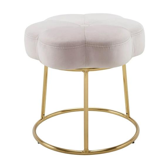 Seraphina Glam Faux Shearling Vanity Stool with Metal Flower, No Assembly - Linon