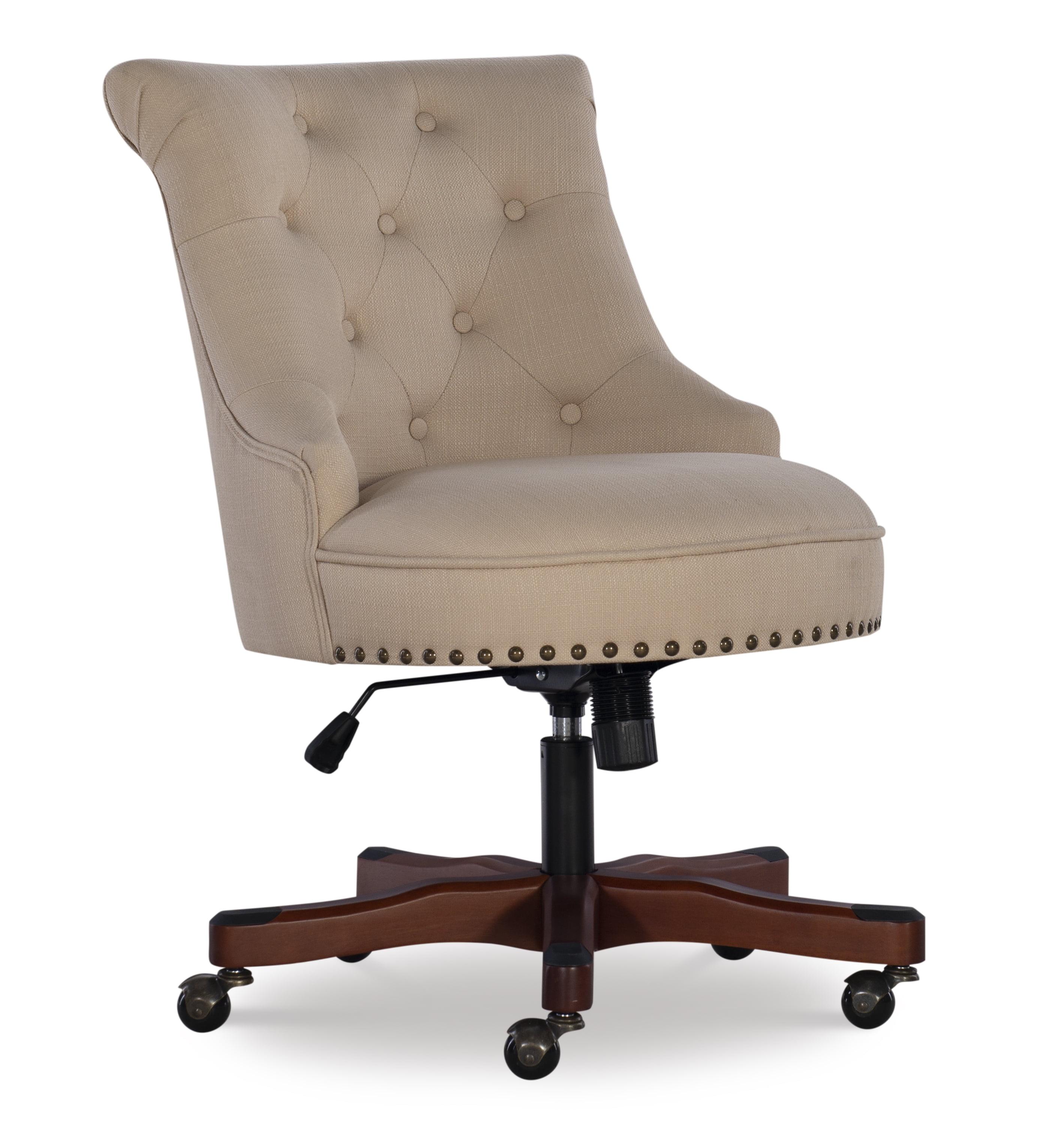 Beige Fabric Ergonomic Swivel Office Chair with Wood Base