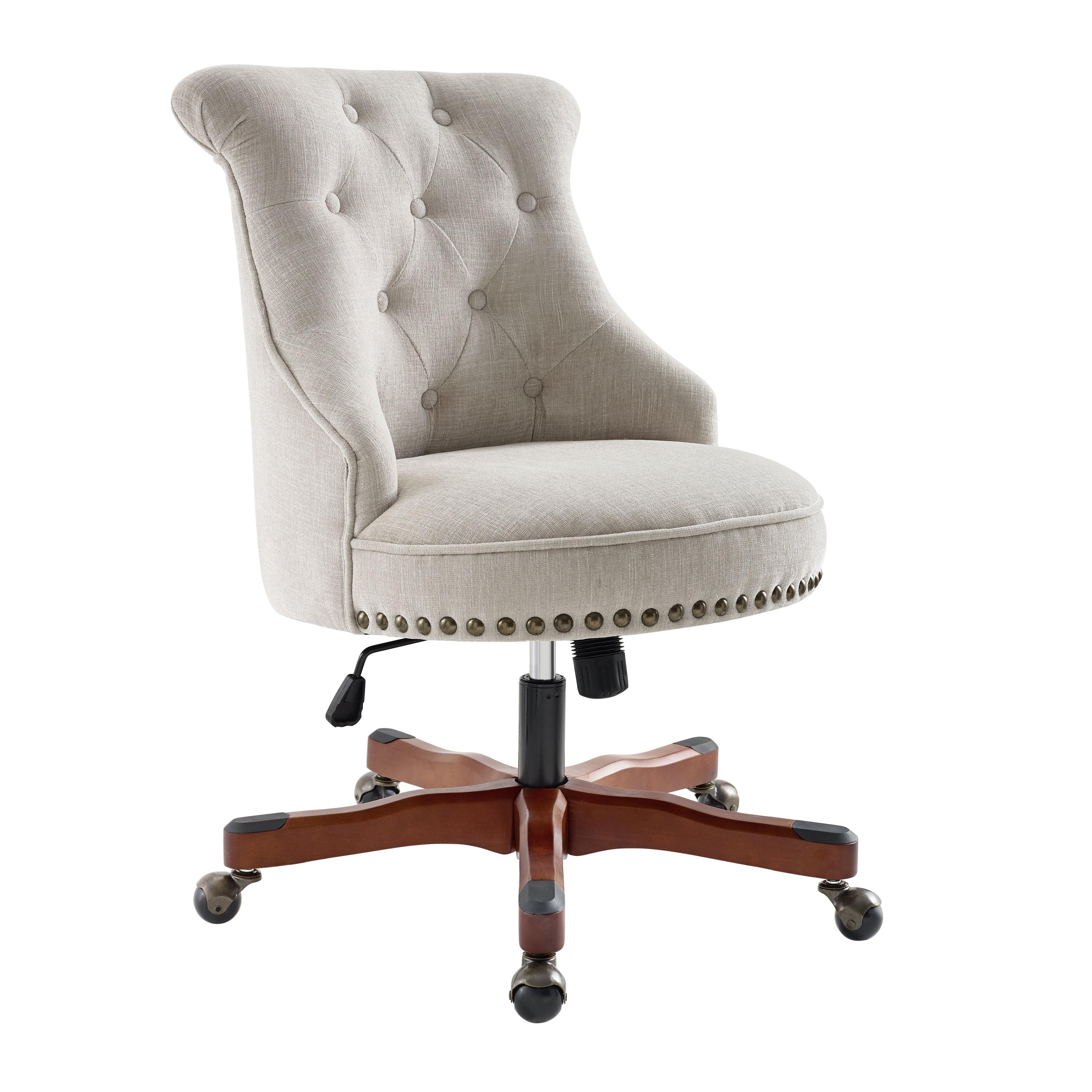 Sinclair Swivel Executive Chair in Natural Off-White with Dark Walnut Wood Base