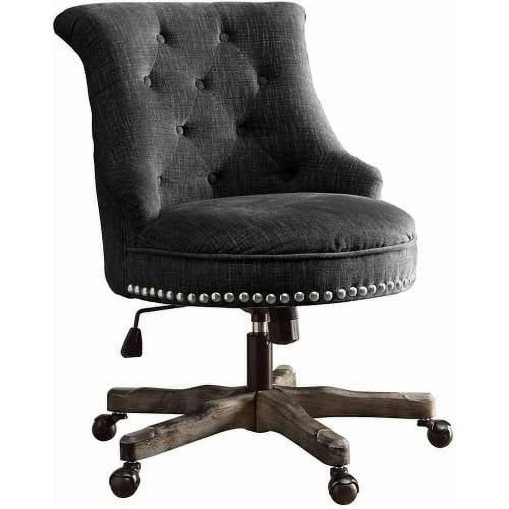 Charcoal Gray Fabric Swivel Office Chair with Silver Nailheads