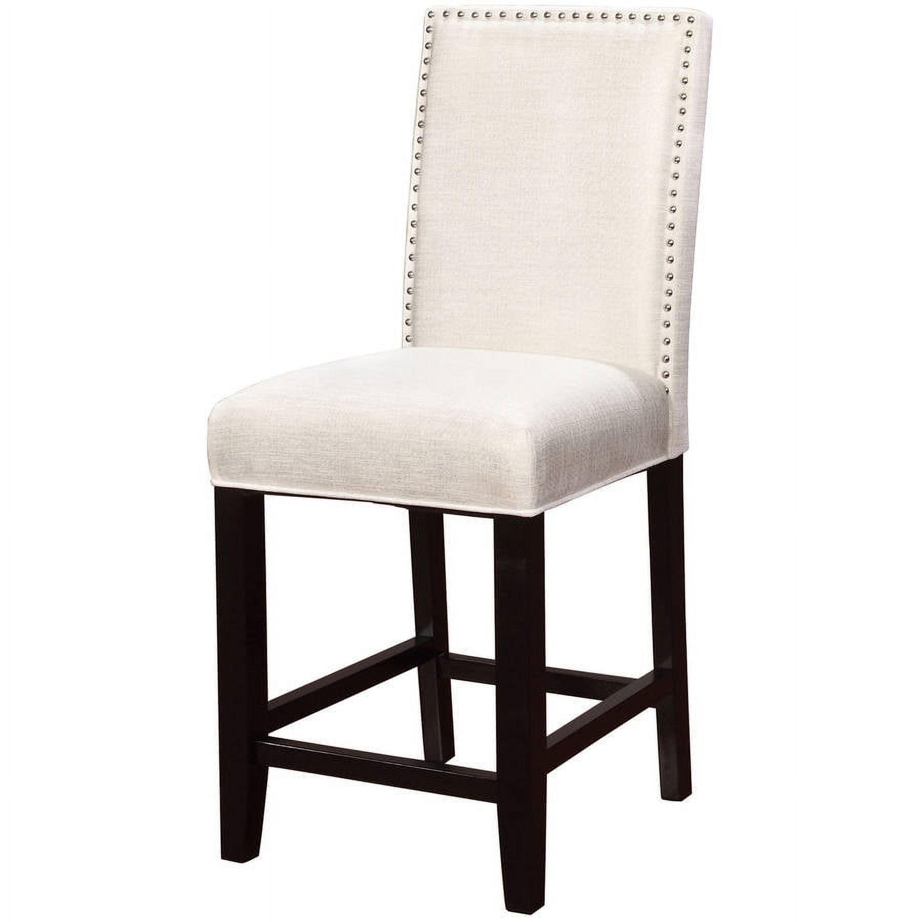 Linon 24" Stewart Padded Back and Seat Faux Leather Upholstered Counter Height Barstool - Glitz White: Elegant Nailhead Trim, Wood Legs