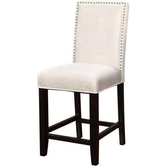 Linon 24" Stewart Padded Back and Seat Faux Leather Upholstered Counter Height Barstool - Glitz White: Elegant Nailhead Trim, Wood Legs