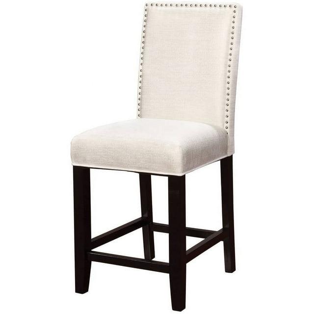 Linon 24" Stewart Padded Back and Seat Faux Leather Upholstered Counter Height Barstool - Glitz White: Elegant Nailhead Trim, Wood Legs