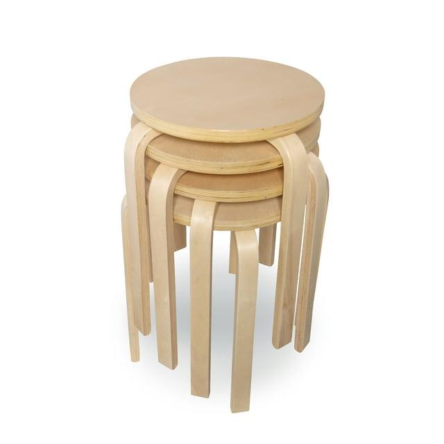 Set of 4 Bentwood Stacking Stools Light Brown - Linon: Rubberwood Frame, No Assembly, Traditional Style