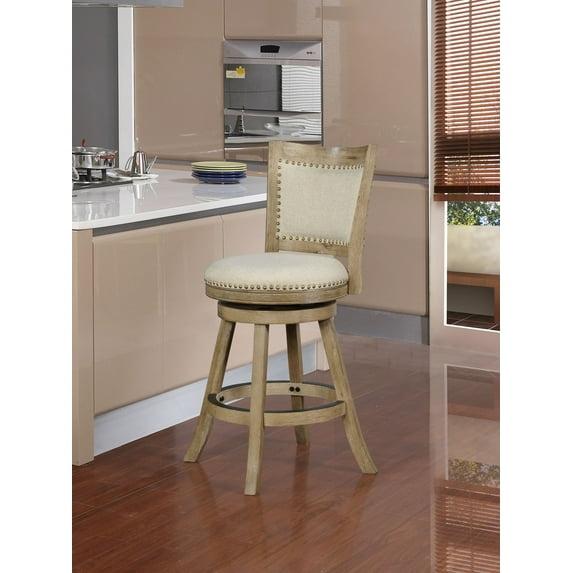 Tift Buff Nailhead Swivel Counter Height Barstool Gray - Linon: Solid Wood, Beige Linen Upholstery