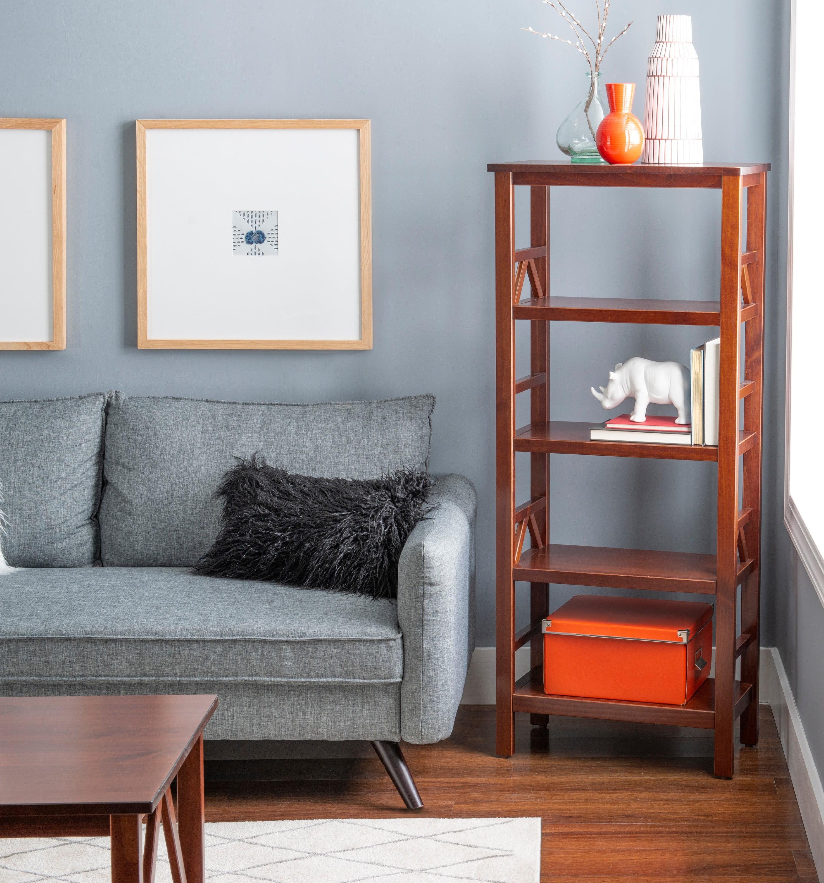 54.45" Titian Transitional Solid Wood Display and Storage Bookshelf Brown - Linon: Mid-Century Modern, 4 Fixed Shelves