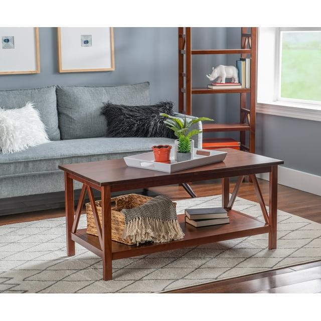 44" Titian Transitional Solid Wood Coffee Cocktail Table Rustic Brown - Linon: Durable, Antique Tobacco Finish, Spacious Shelf