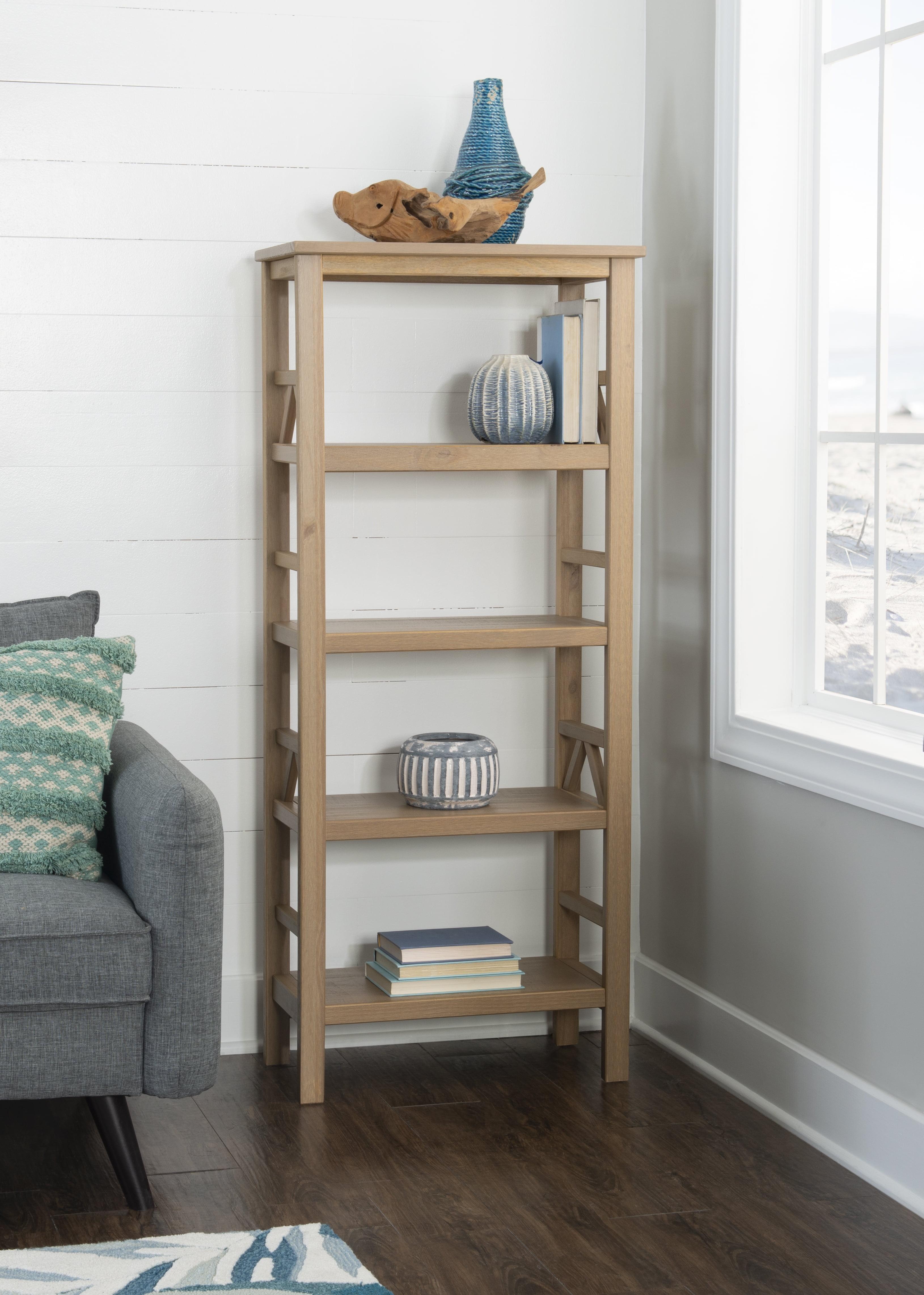 Rustic Gray Pine Wood 4-Shelf Bookcase