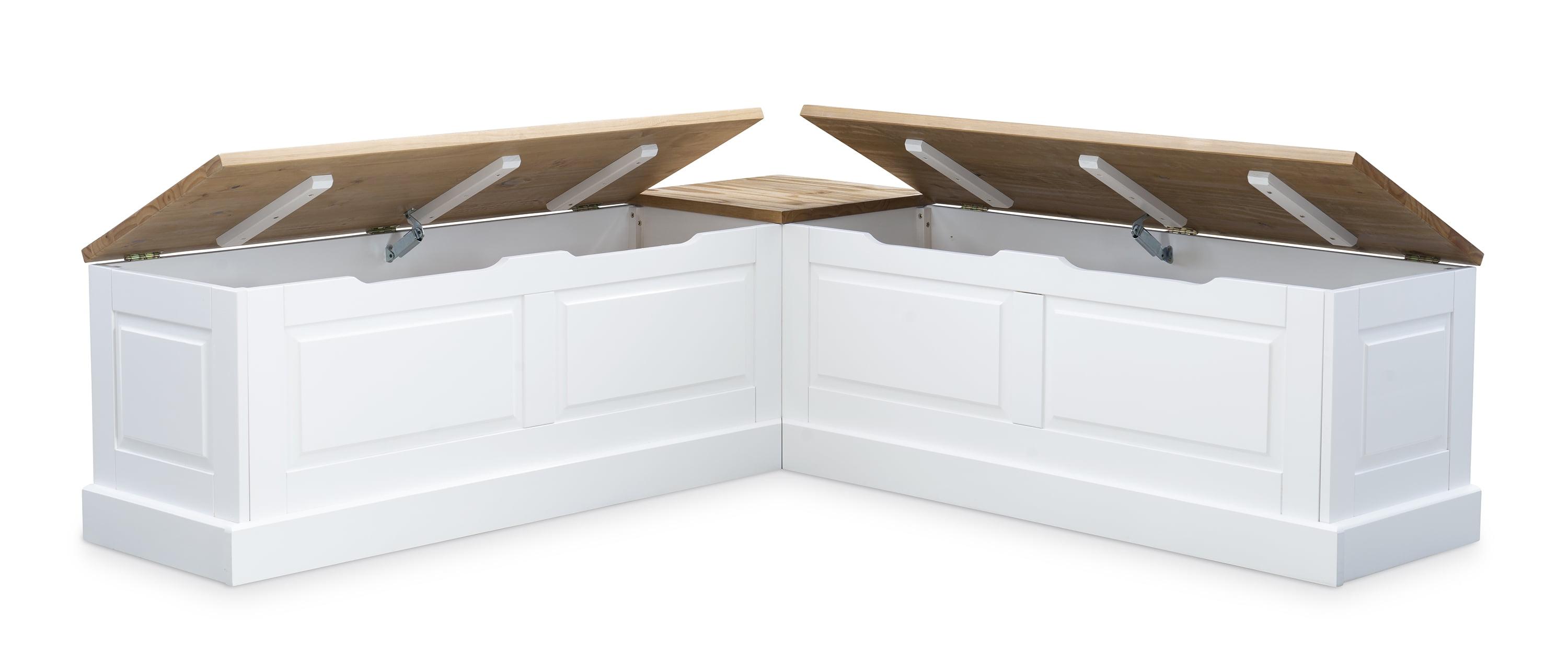 Tobin Traditional Solid Wood Backless Storage Corner Nook Breakfast Bench Cushion Natural/White - Linon: Pine Lift-Top Banquette with Hinged Lid