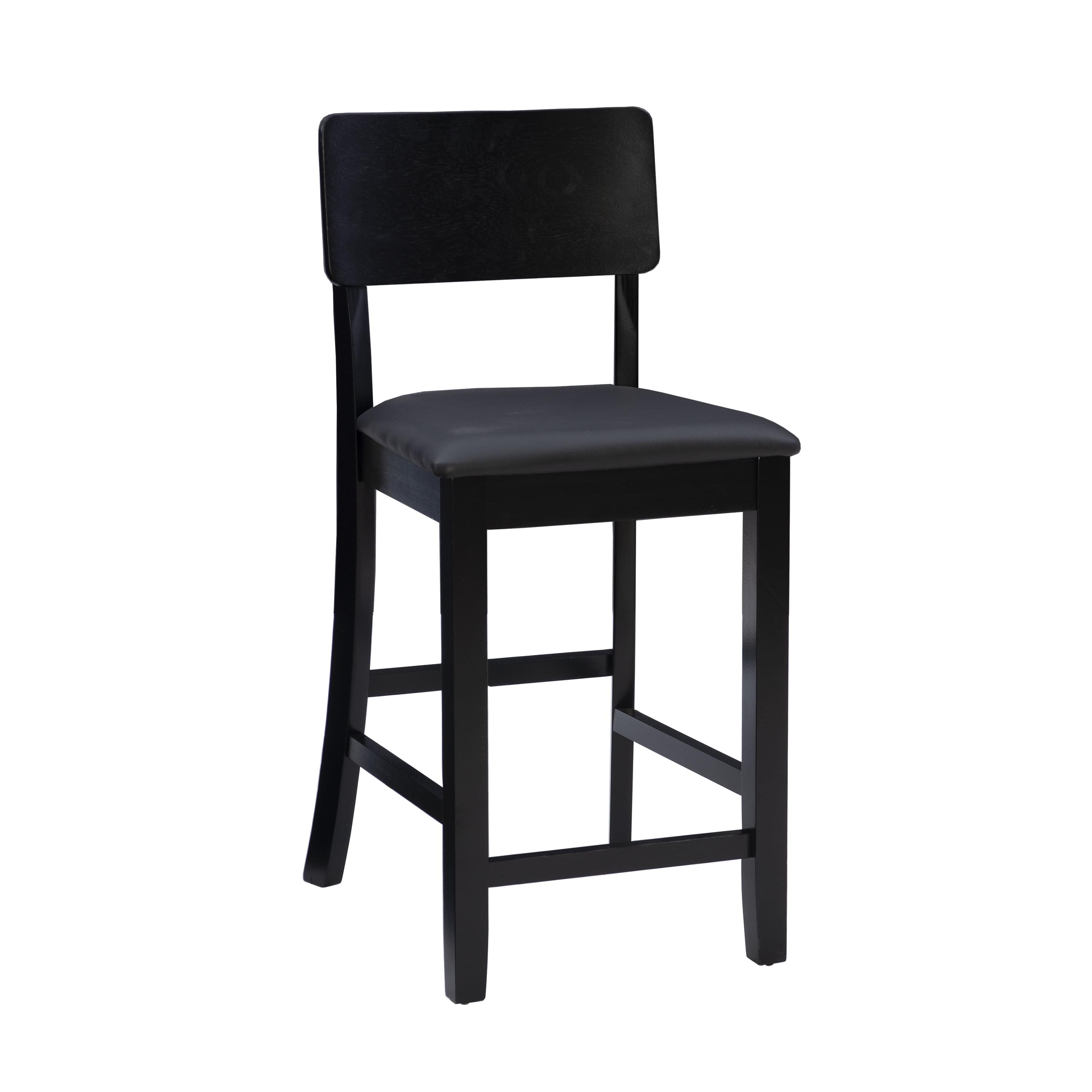 Linon Torino Faux Leather Contemporary 24" Padded Seat Counter Height Barstool Hardwood/Black: Modern Design, Solid Back