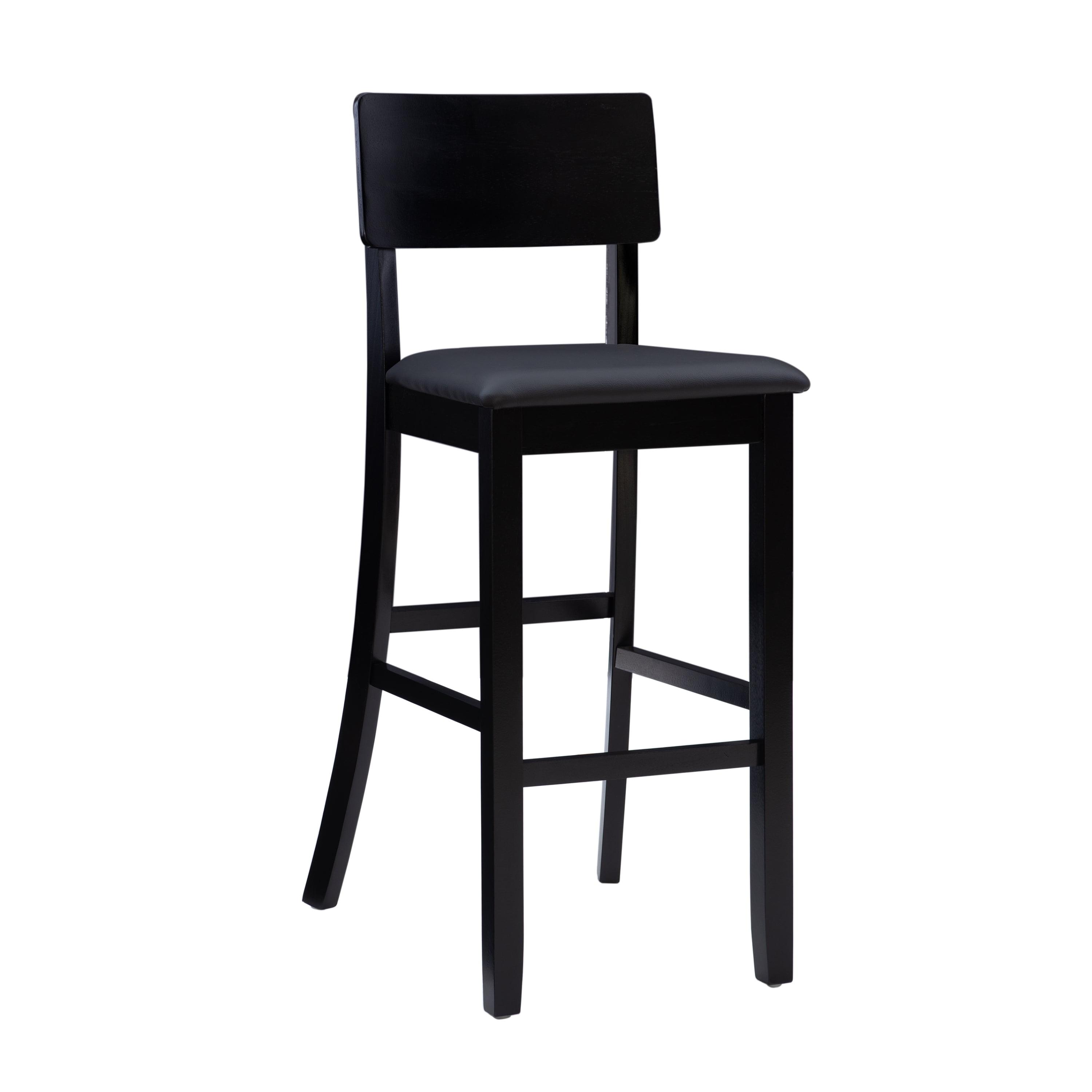 Linon 29" Torino Padded Seat Faux Leather Contemporary Barstool Hardwood/Black: Vinyl Upholstery, Wood Legs, Foam Fill