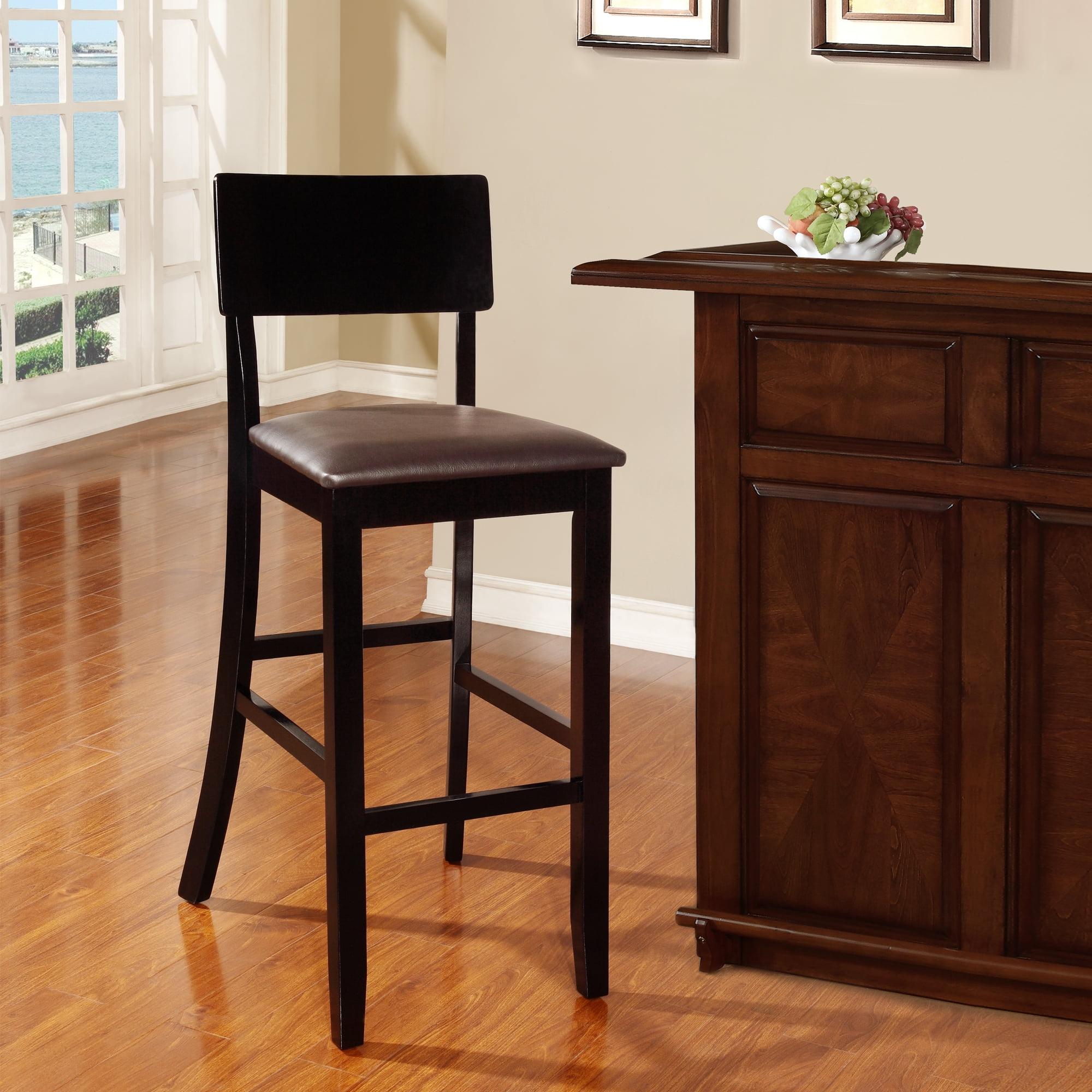 Torino 31" Solid Back Black Wood and Faux Leather Barstool