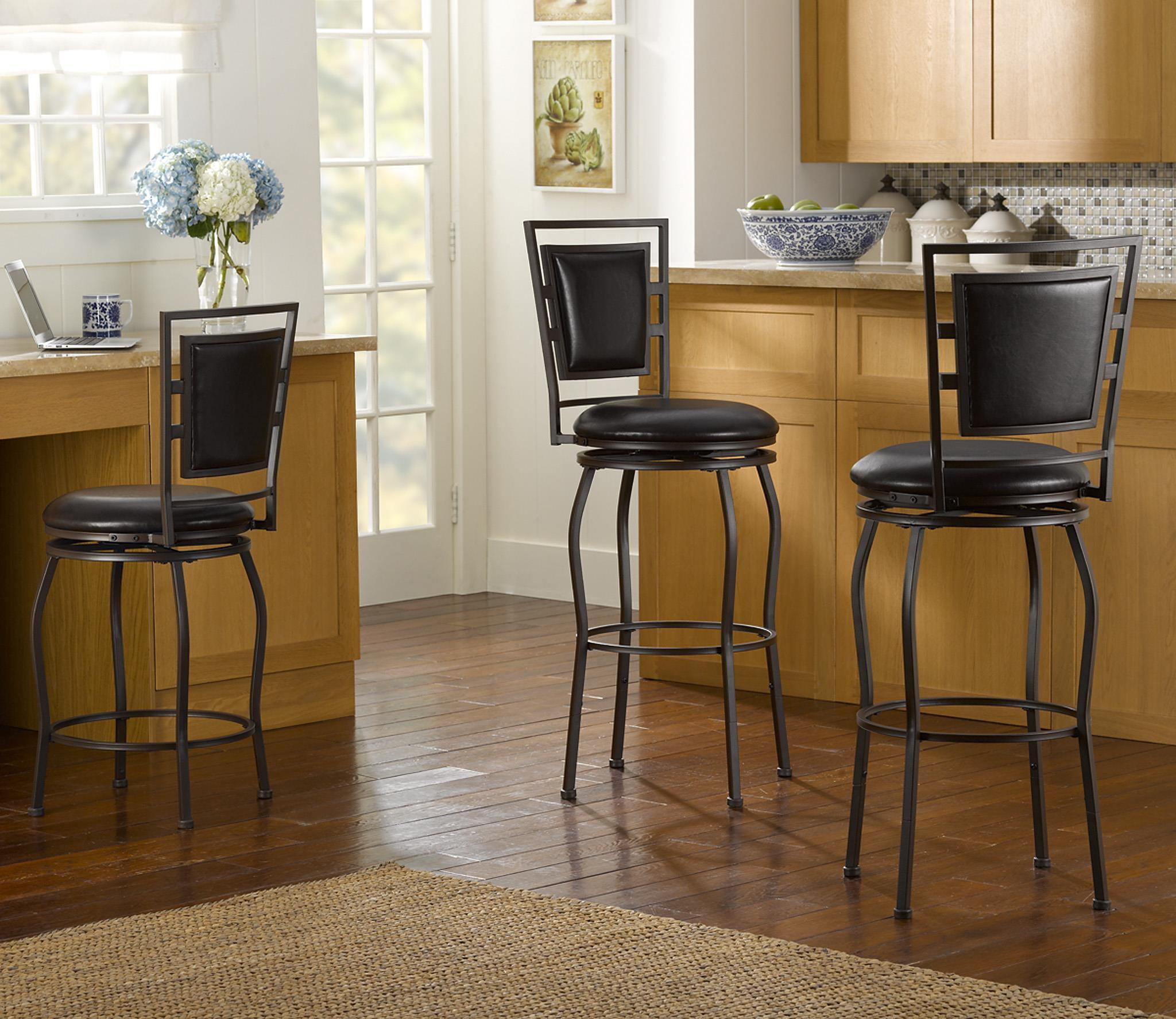 Adjustable Swivel Dark Brown Metal Leather Stool Set