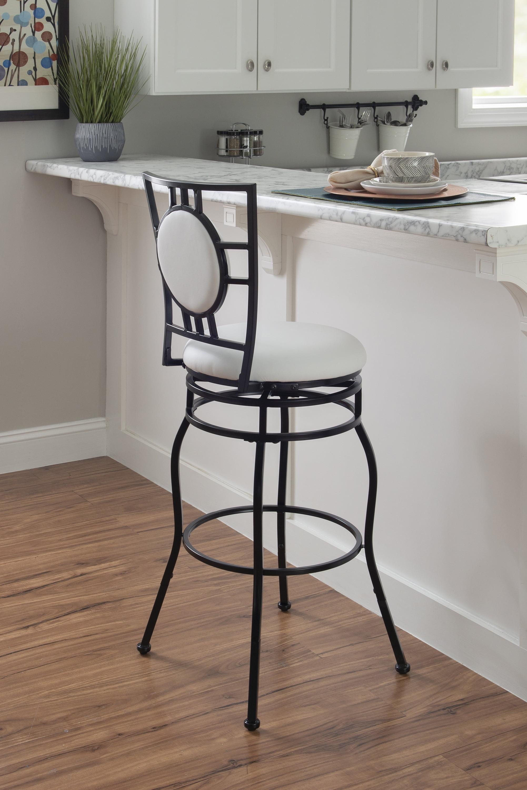 Black Adjustable Swivel Metal and Leather Bar Stool