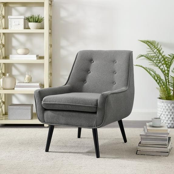 Trelis Mid-Century Modern Retro Style Accent Chair Gray - Linon: Upholstered Rubberwood Frame, Tufted Back, Foam Cushion