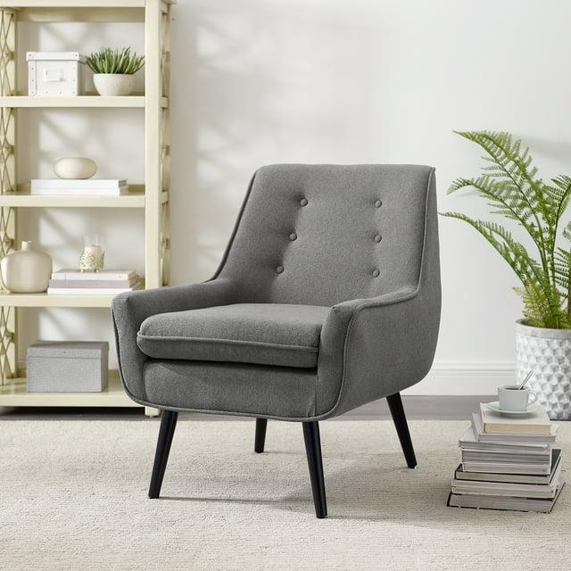Trelis Mid-Century Modern Retro Style Accent Chair Gray - Linon: Upholstered Rubberwood Frame, Tufted Back, Foam Cushion