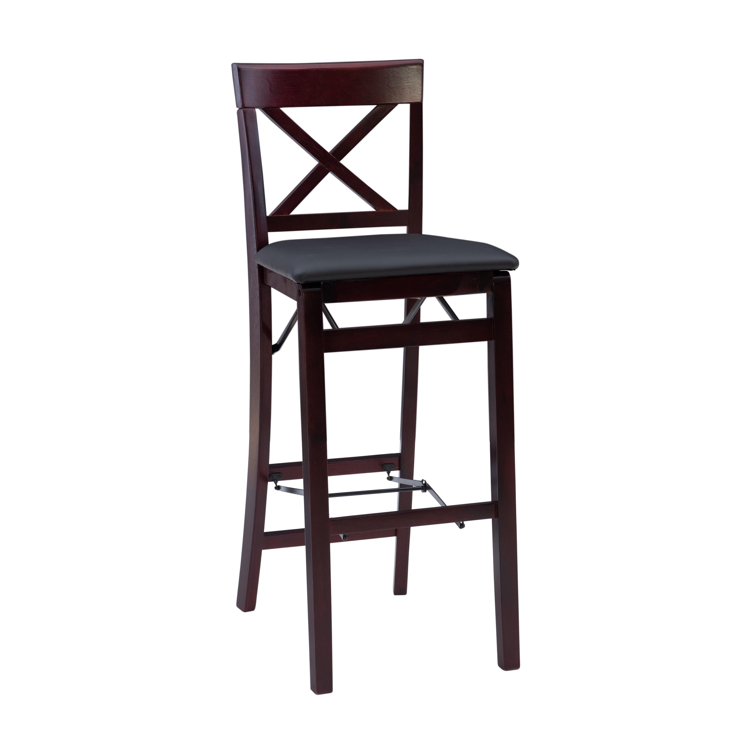 Triena X Back Faux Leather Folding Barstool Espresso - Linon: Padded Seat, Wood Legs, No Assembly Required