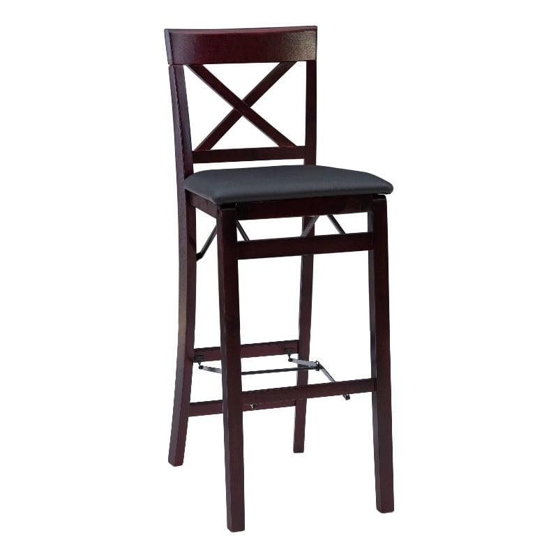 Merlot Wood and Dark Brown Faux Leather 30" Folding Barstool