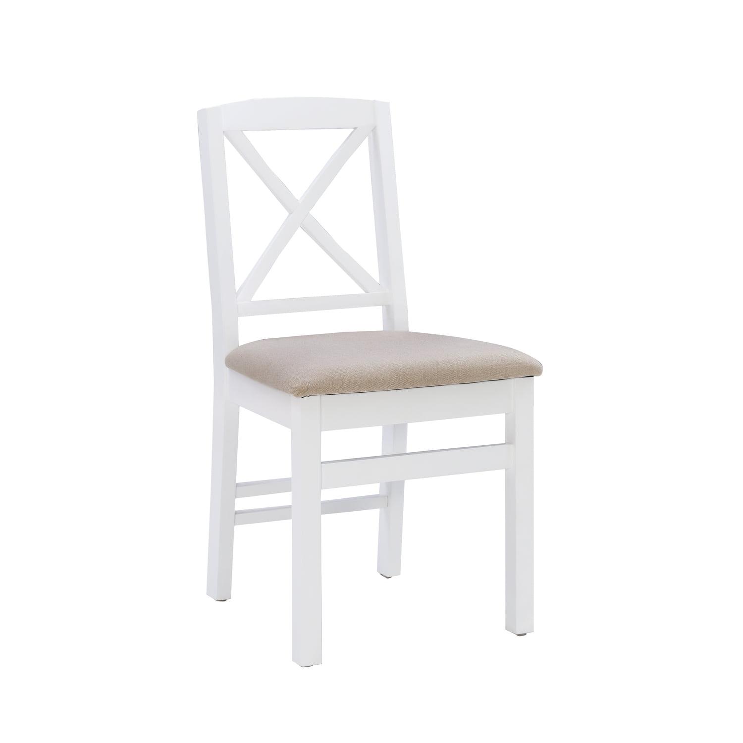 Set of 2 Triena X-Back Linen Folding Chairs White - Linon: Beige Seat, Rubberwood Frame, 225 lbs Capacity