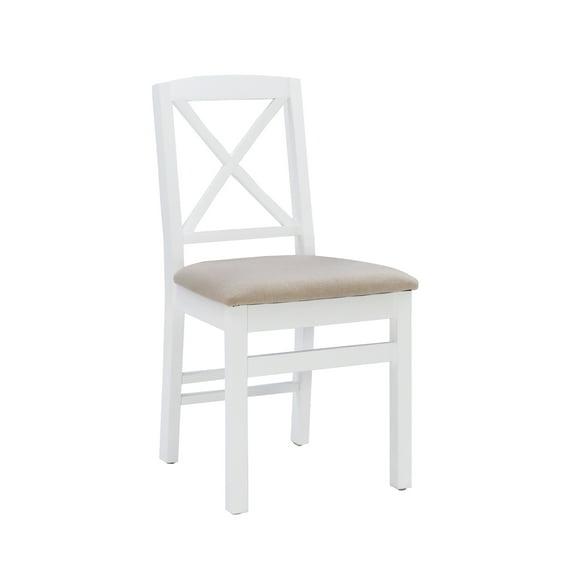 Set of 2 Triena X-Back Linen Folding Chairs White - Linon: Beige Seat, Rubberwood Frame, 225 lbs Capacity