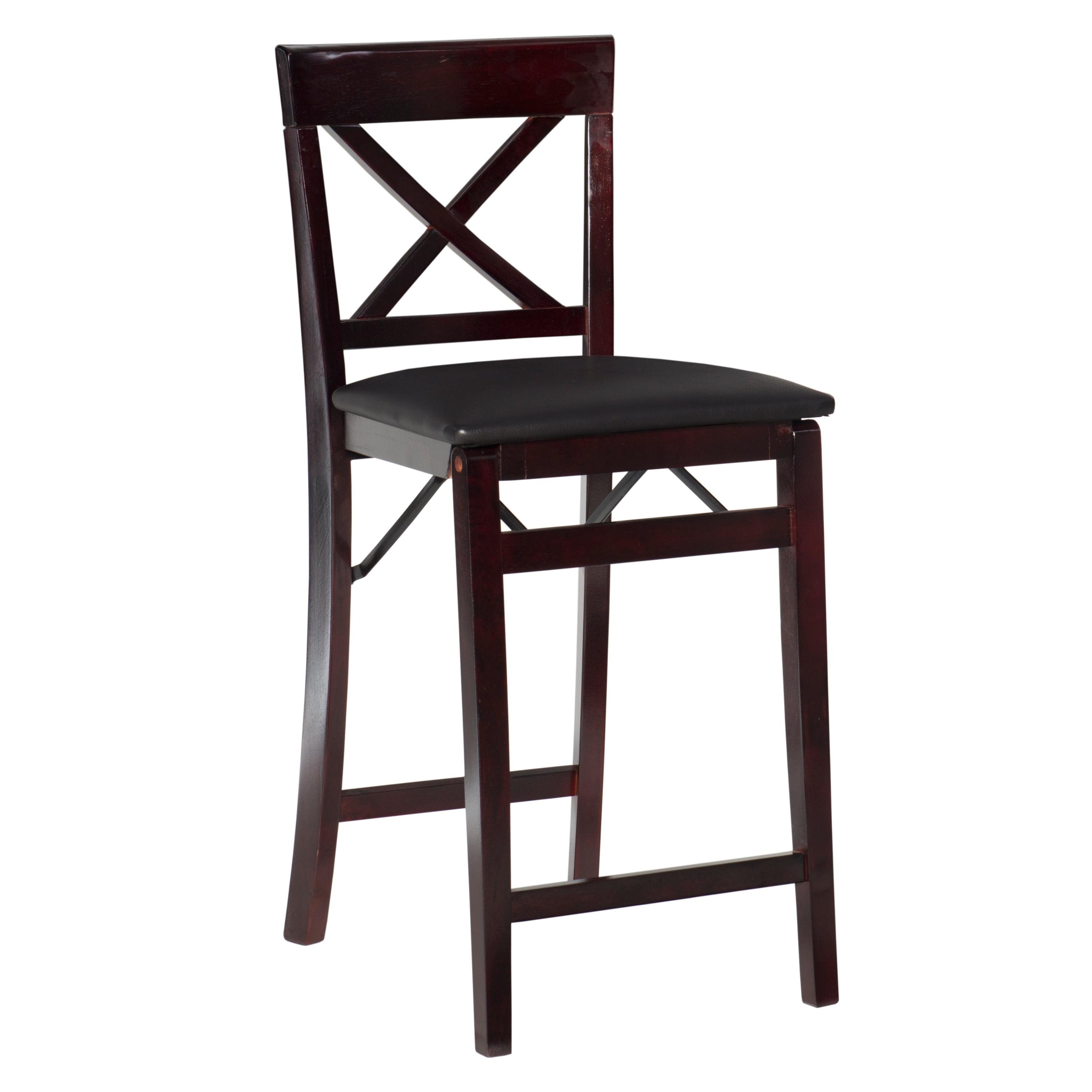 Triena X Back Faux Leather Folding Counter Height Barstool Espresso - Linon: Padded Seat, 24" High