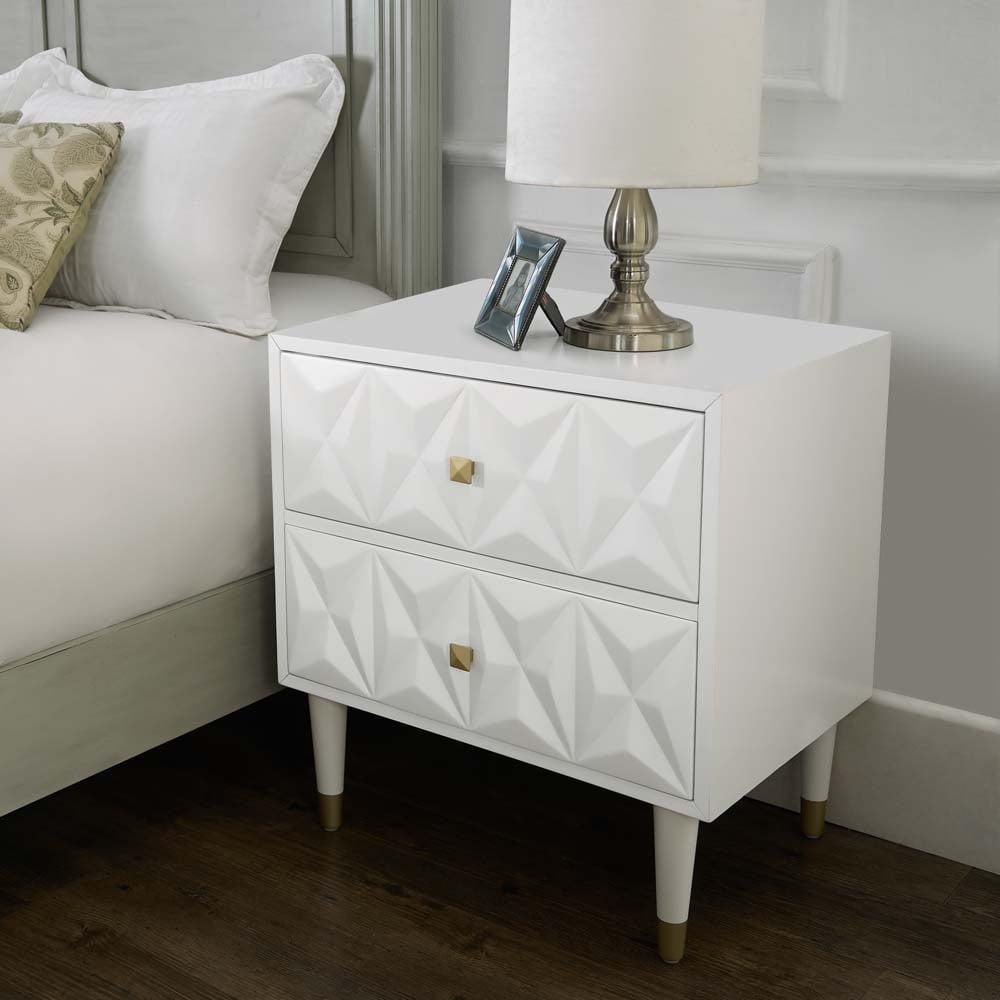 Elevated Geo-Textured White Nightstand with Gold Accents