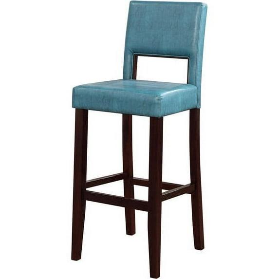 30" Vega Padded Back and Seat Faux Leather Barstool Blue - Linon: Upholstered, Rubberwood Legs, Fixed Height