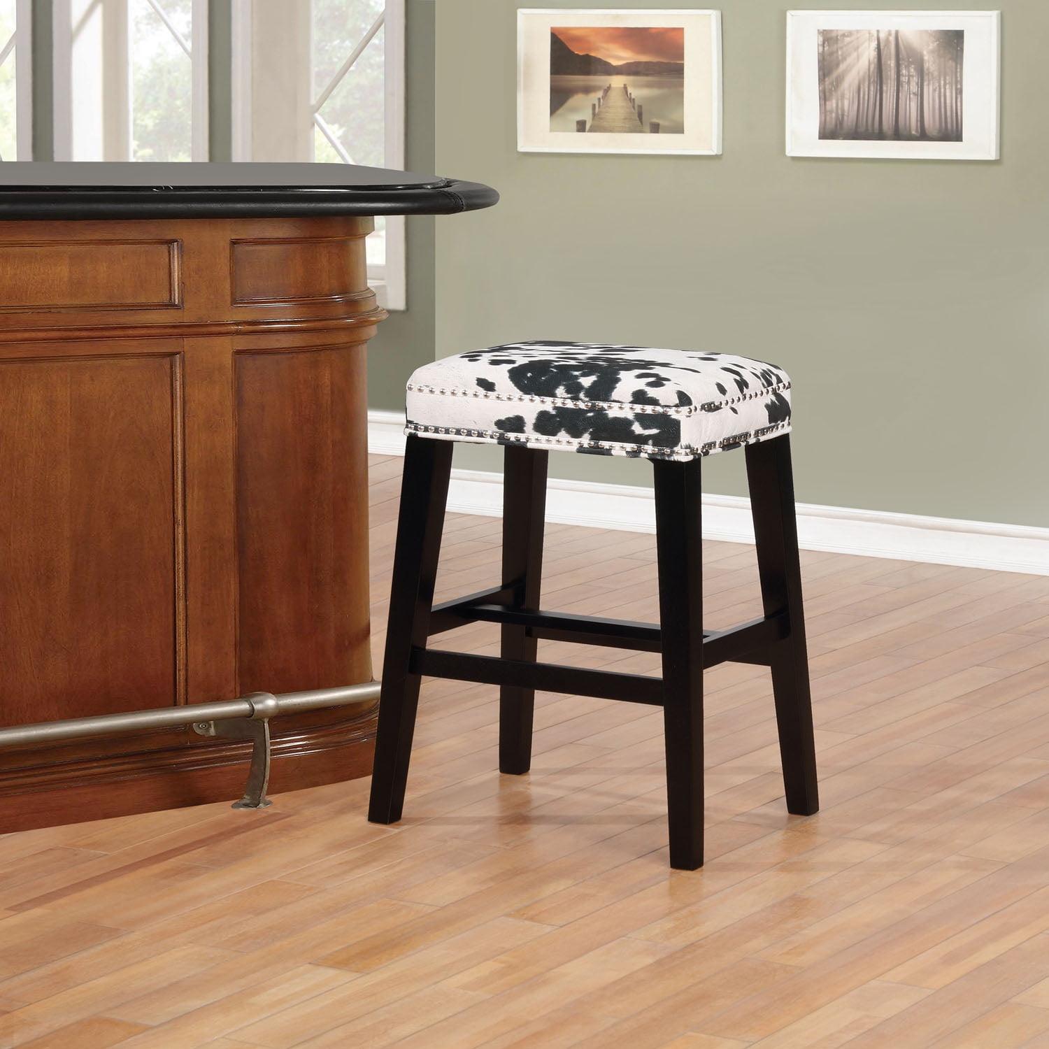 Walt Black Cow Print Backless Wood Bar Stool