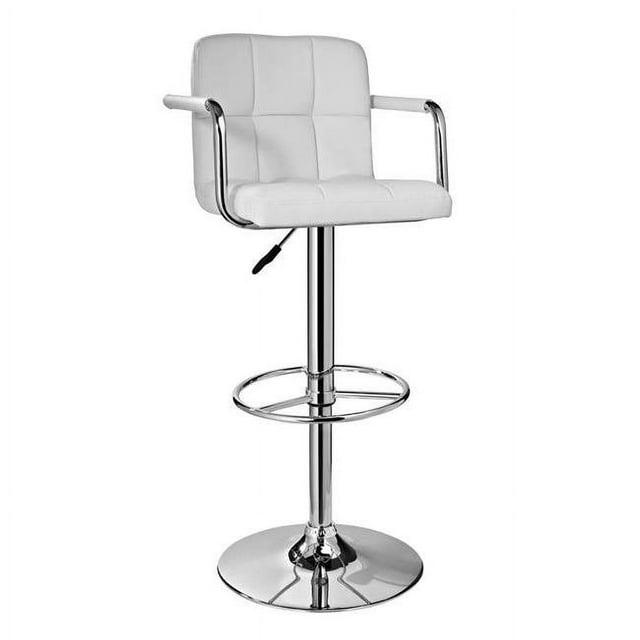 Linon Boyd 24" Low Back Indoor Quilted Metal Counter Stool with Adjustable Height and Swivel, Chrome/White Faux Leather