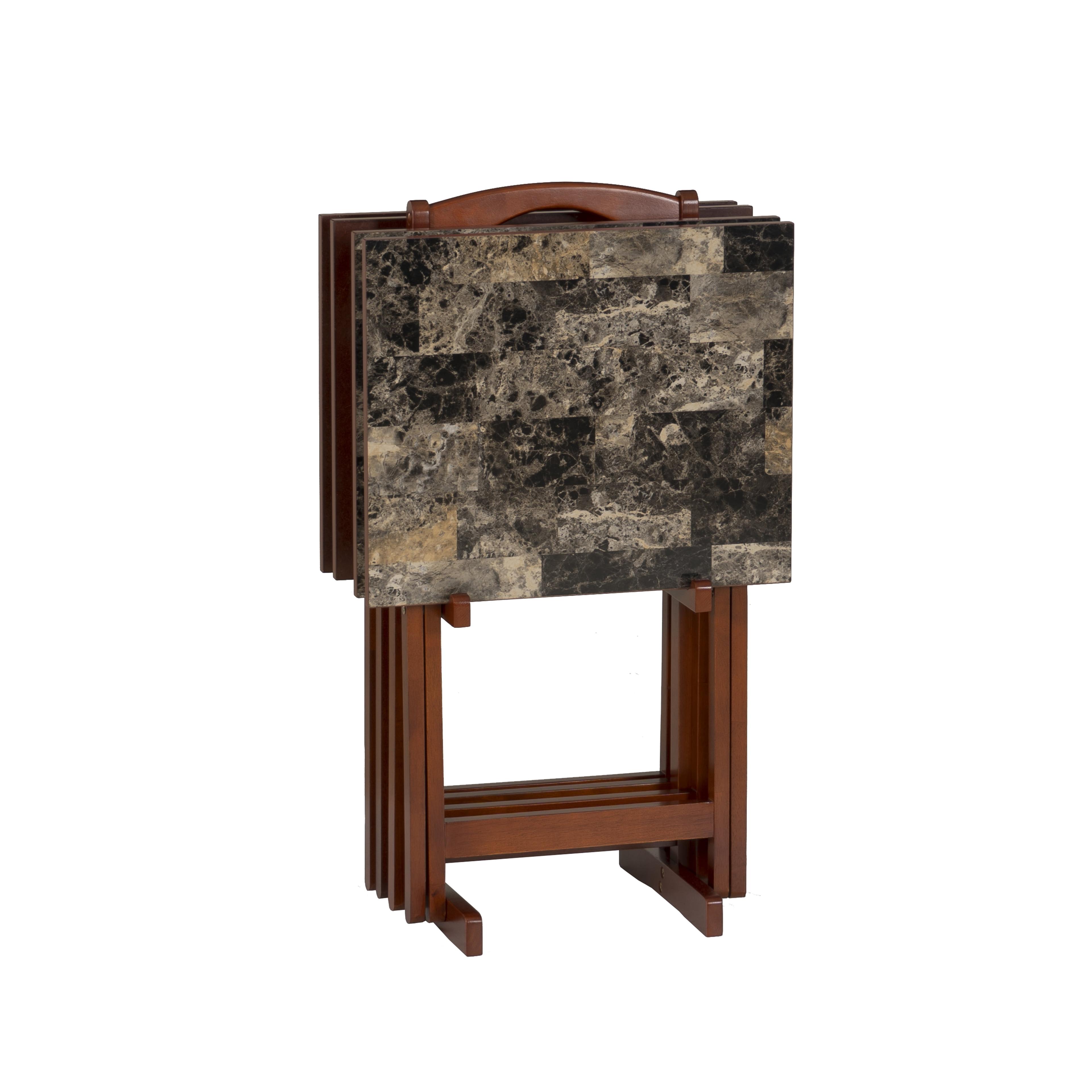 LeCeleBee Home Decor Tray Table Set, Faux Marble, Brown