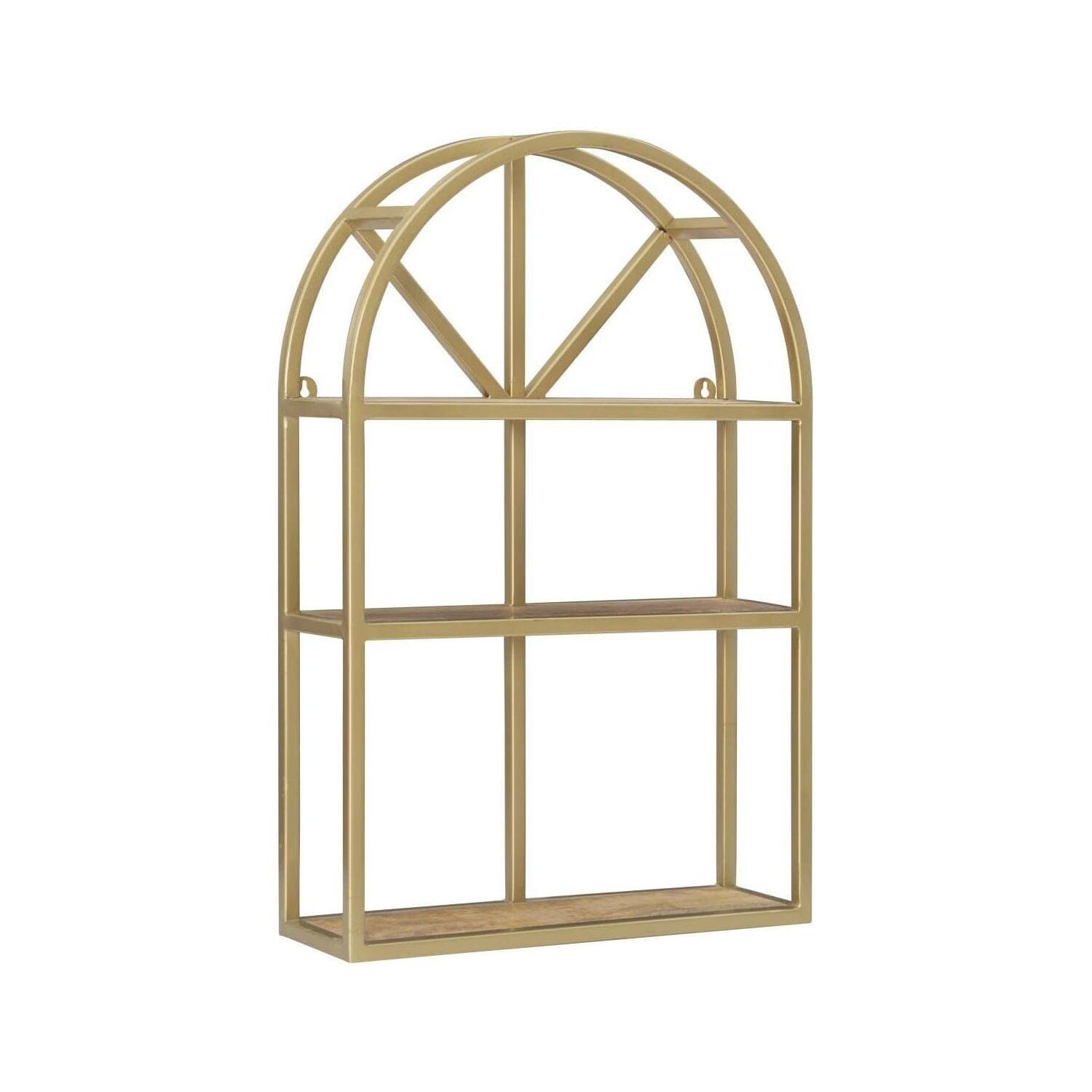 Metal and Wood Wall Shelves in Gold and Natural