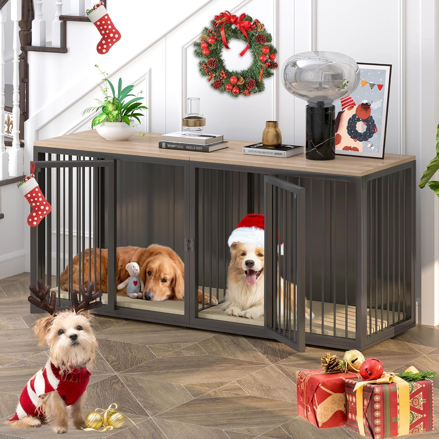 Tucker Murphy Pet™ Large Dog Crate Furniture for 2 Dogs, 71.6'' Steel Frame Dog Crate with Double Doors, Heavy Sturdy Dog Kennel