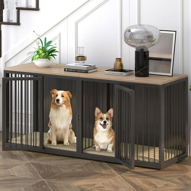 Tucker Murphy Pet™ Large Dog Crate Furniture for 2 Dogs, 71.6'' Steel Frame Dog Crate with Double Doors, Heavy Sturdy Dog Kennel